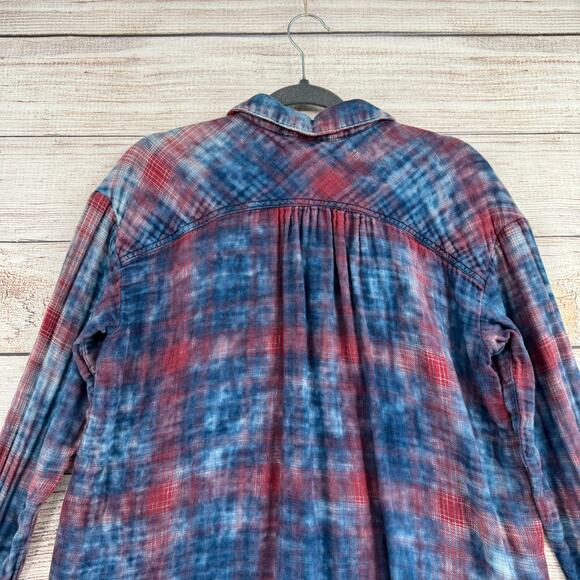 Free People Dip Dye Tunic Shacket Shirt Womens Small Blue Red Purple Button Down - Picture 4 of 13